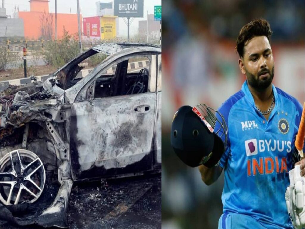 Rishabh Pant accident, ભયાનક ટક્કરથી ગાડીમાં લાગી આગ, રિષભ પંતના અકસ્માતના વાયરલ PHOTOS - rishabh pant was on his way to his hometown when he reportedly lost control of his car and hit the divider