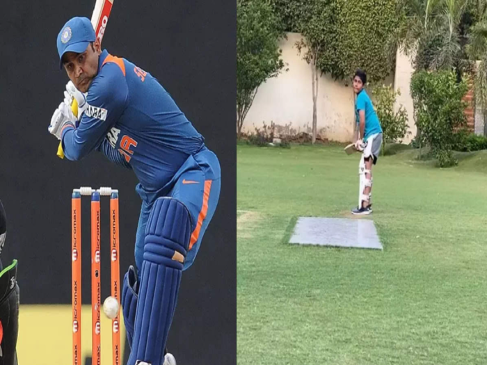 sehwag son aaryavir, તોફાની બેટિંગ કરવા માટે તૈયાર છે વિરેન્દ્ર સેહવાગનો દીકરો આર્યવીર, કઈ ટીમમાં થઈ પસંદગી? - virender sehwag son aaryavir was named in delhi u 16 probables for the vijay merchant trophy 2022 23