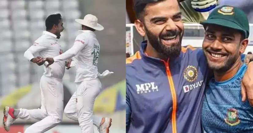 virat kohli mehidy hasan miraz, કોહલીની દરિયાદિલીઃ જે બાંગ્લાદેશી ખેલાડીએ નાકમાં દમ કર્યો હતો, તેને આપી 'સ્પેશિયલ ગિફ્ટ' - india vs bangladesh 2nd test virat kohli gifted autograph jersey to mehidy hasan miraz