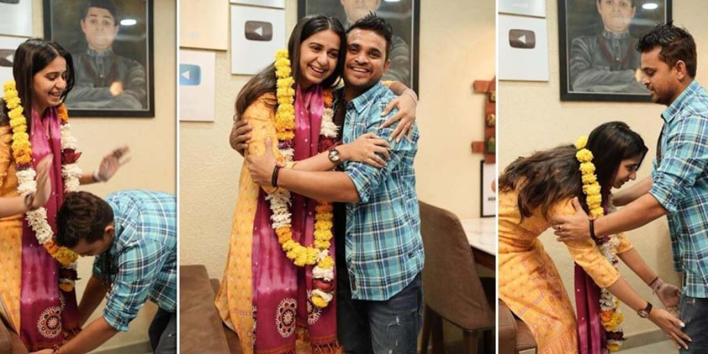kinjal dave and khajoor bhai, PHOTOS: ખજૂર ભાઈના ઘરે પહોંચી ફેમસ ગાયિકા કિંજલ દવે, મસ્તીના મૂડમાં દેખાયા - gujarati singer kinjal dave reached the home of gujarati artist nitin jani known as khajurbhai