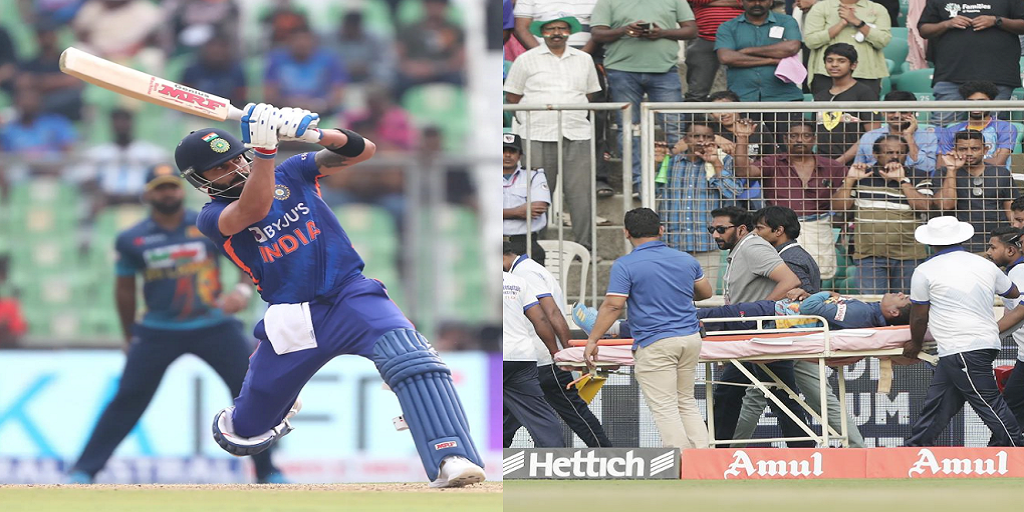 virat kohli, IND vs SL: Virat Kohliનો શોટ રોકવા જતાં બની ભયંકર ઘટના, શ્રીલંકાના ખેલાડીને સ્ટ્રેચર પર બહાર લઈ જવો પડ્યો - ind vs sl jeffrey vandersay and ashen bandara injured as they tried to stop virat kohli shot
