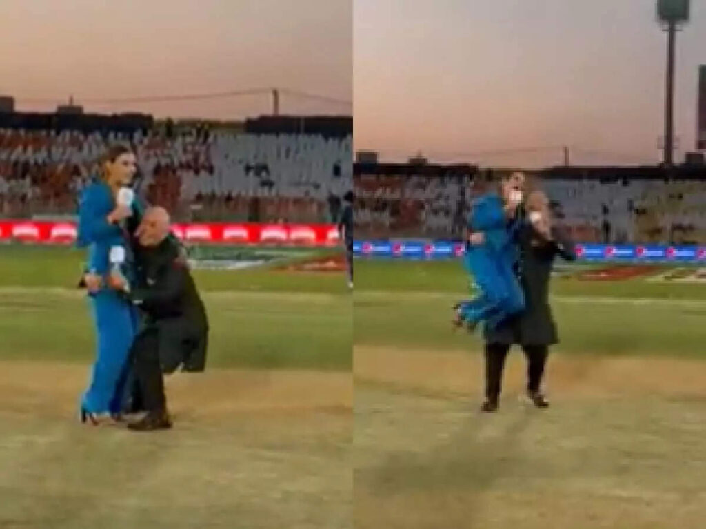 Erin holland video viral, મેચ પહેલા કોમેન્ટેટરે ક્રિકેટરની પત્નીને ઉંચકી લીધી, દર્શકો બે ઘડી જોતા રહી ગયા - before the match the commentator lifted up the cricketers wife the audience also get shocked