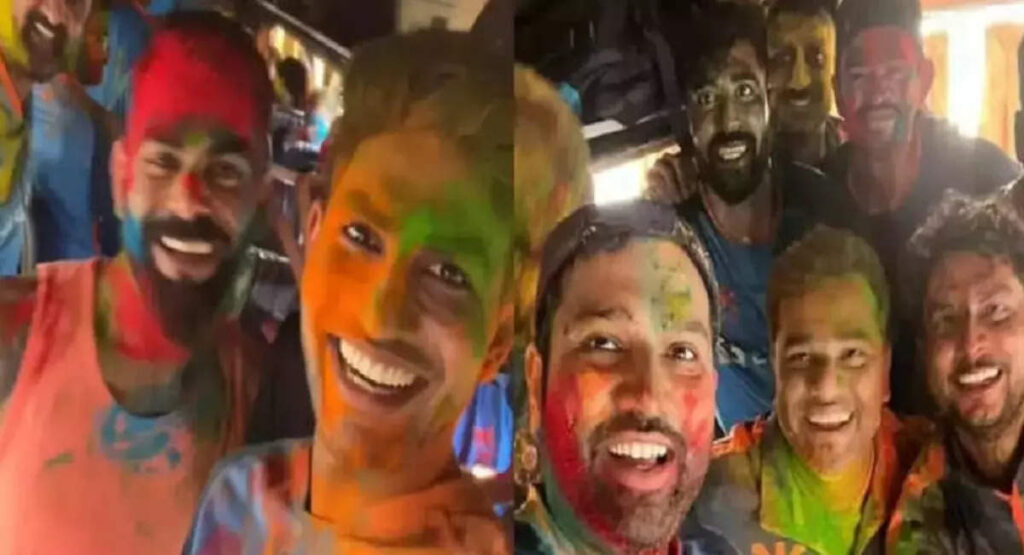 indian cricketer holi celebration, Indian Cricketers Holi: 'ભીગે ચુનર વાળી રંગ બરસે..' વિરાટ કોહલીએ કર્યો જોરદાર ડાન્સ, ગુલાલ ઉડાડતો હતો રોહિત શર્મા - virat kohli, rohit sharma, shubhaman gill and other indian cricketers celebrate holi in bus