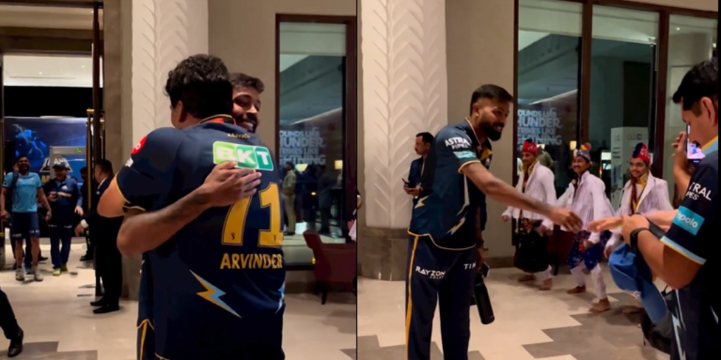 gujarat titans, Chennai Super Kings સામે Gujarat Titansના ખેલાડીઓની જીતને શાનદાર રીતે વધાવવામાં આવી, ગરબા પણ કર્યા - hardik pandya and gujarat titans players gets warm welcome at hotel after wining