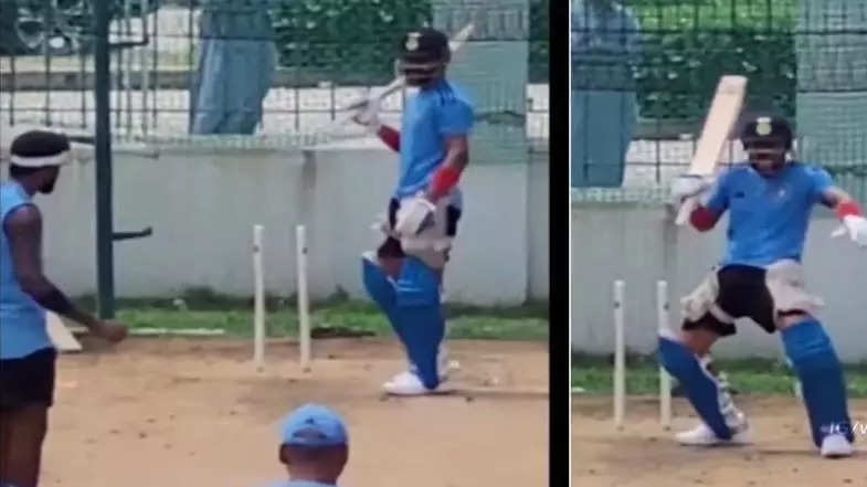 virat kohli, IND vs WI: વિરાટ કોહલીએ કાઢી હાર્દિક પંડ્યાની 'હિરોગિરી', તેને ચીડાવવા કરી વિચિત્ર હરકત - virat kohlis bizarre gesture after hardik pandya stares at him while bowling in nets